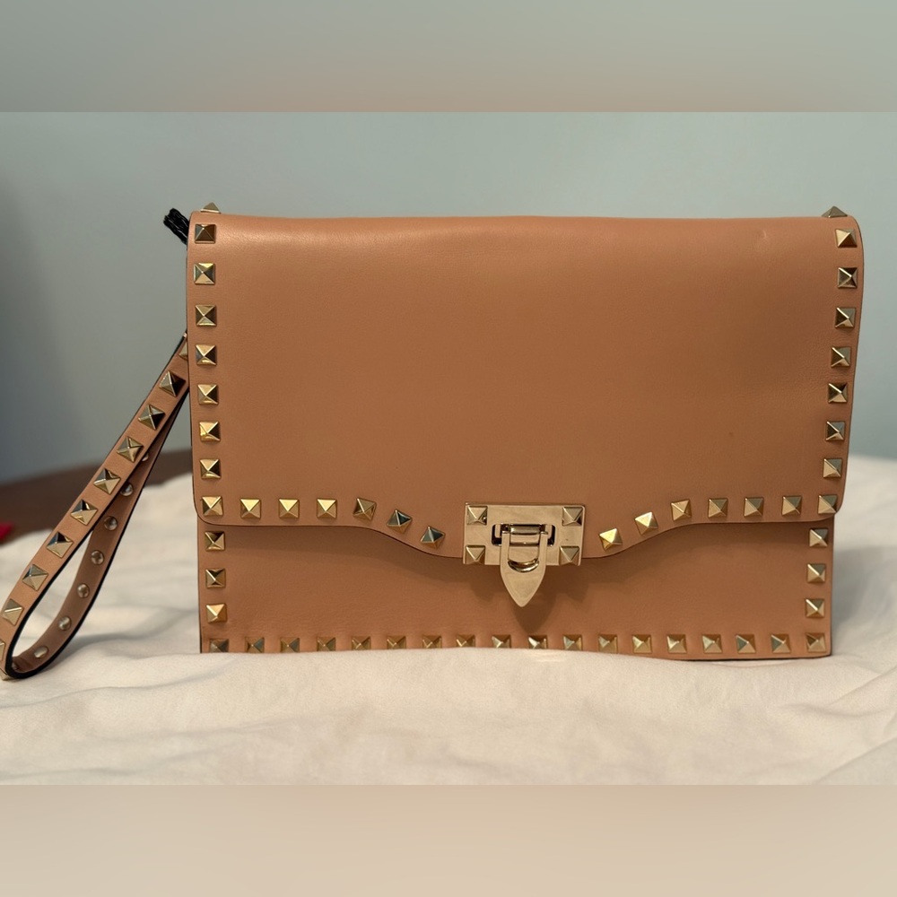 Dusty pink Valentino rockstud clutch/wristlet